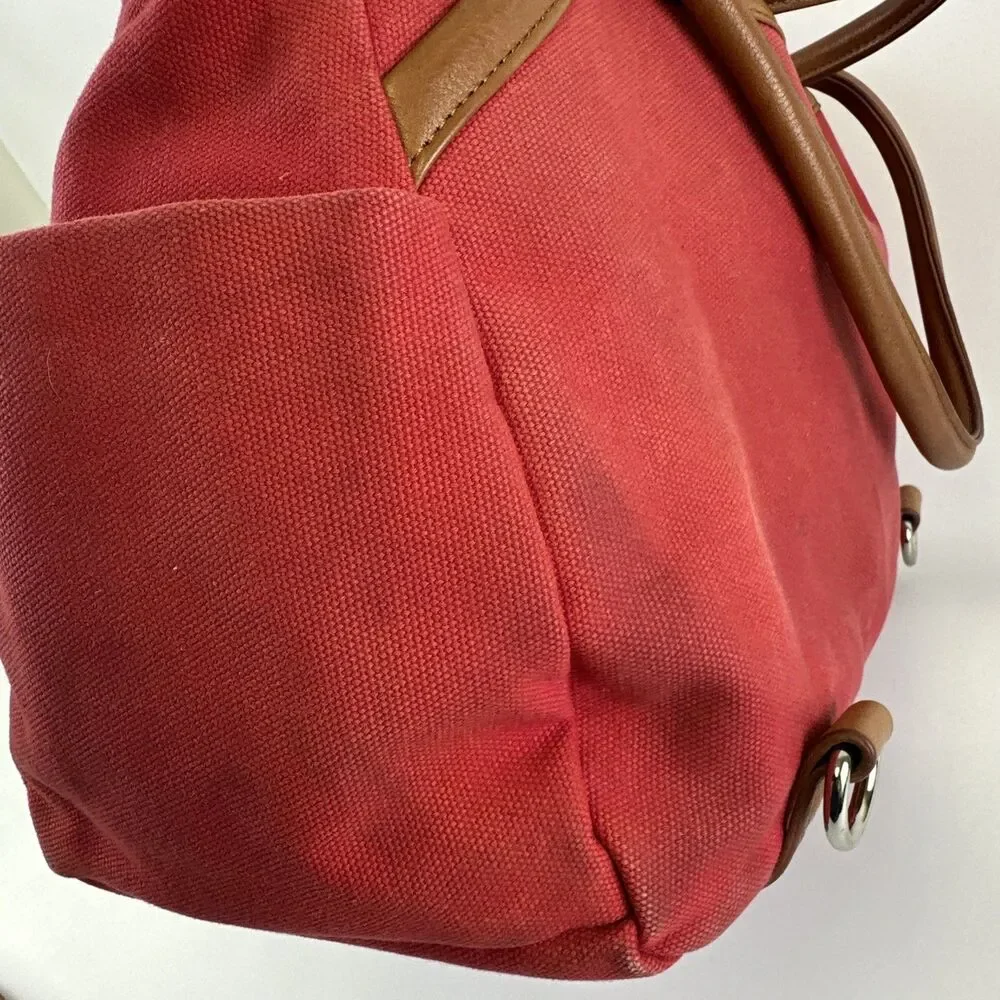 Lily Jade Elizabeth Diaper Bag Red Canvas Brown Leather Convertible Insert Large